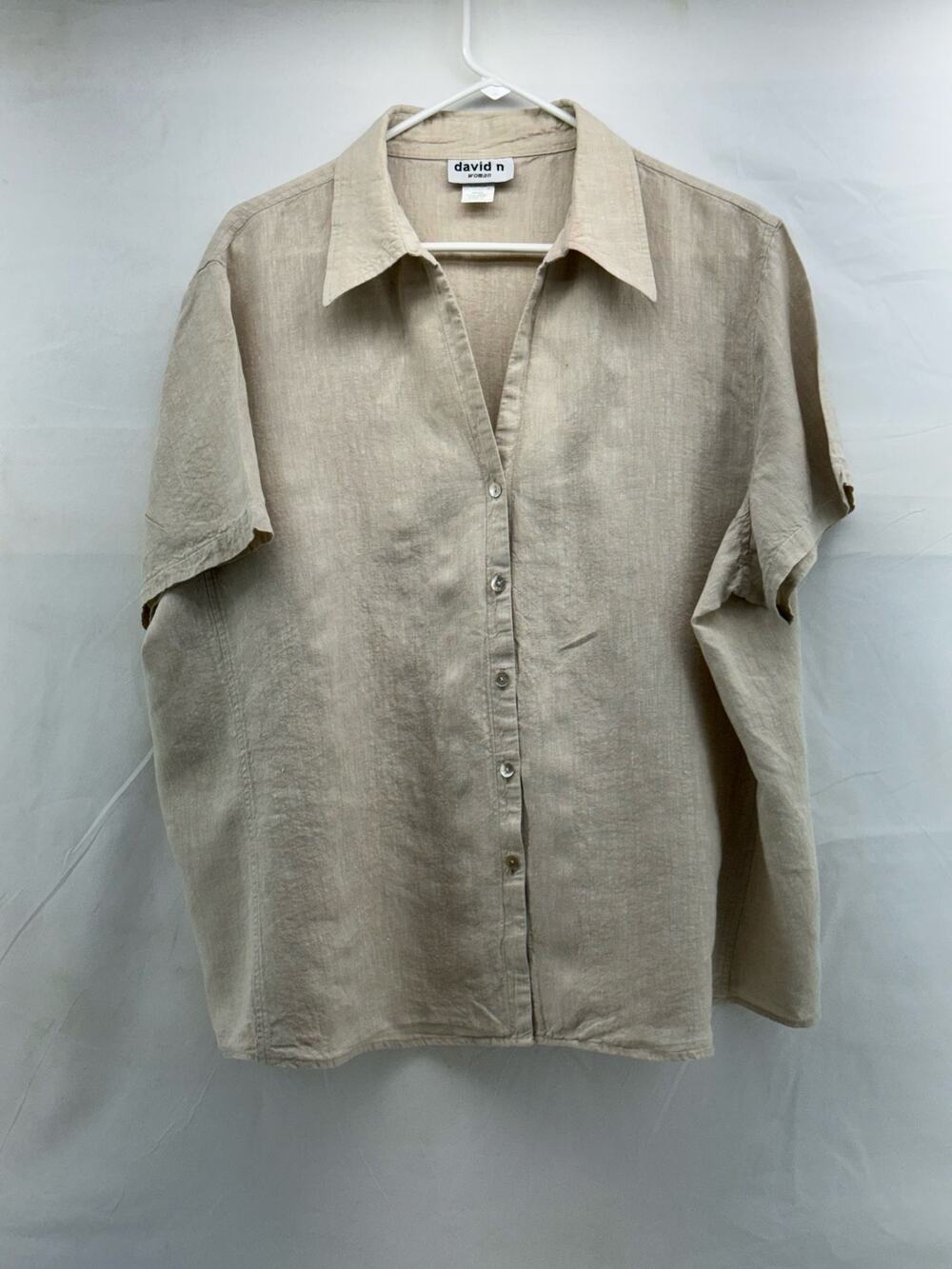 Women's David n women Cream button down Lenin button up top 2XL